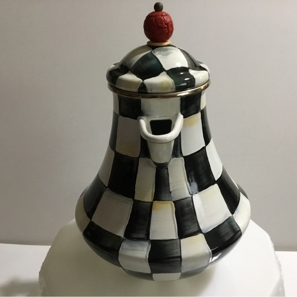 NWOT MacKenzie-Childs Courtly Check Enamelware tea coffee pot - Picture 4 of 16